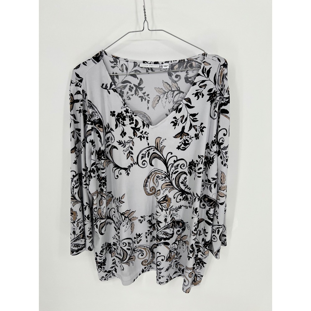 Susan Graver Womens Tunic Top Floral Paisley White XL